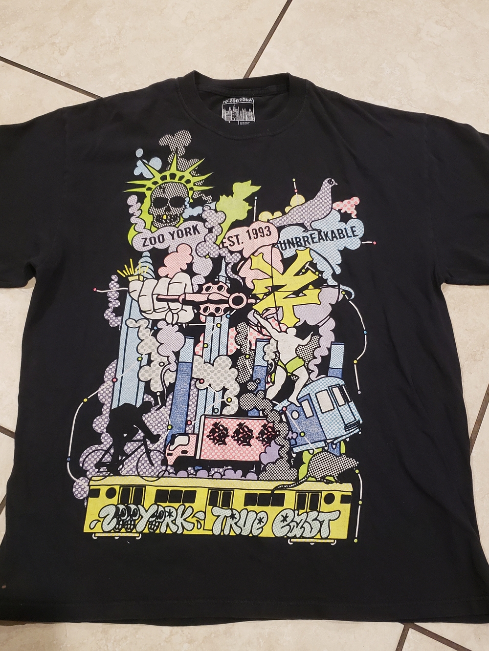 Zoo York Black Tee with Yellow, Light Blue & Pink City Graphic